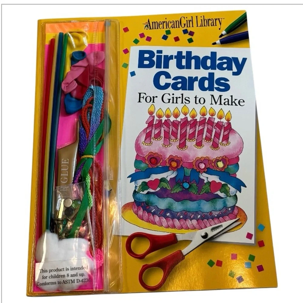 AMERICAN GIRL BIRTHDAY CARDS FOR GIRLS TO MAKE BOOK & DECORATING KIT VTG 1995 - Picture 1 of 6